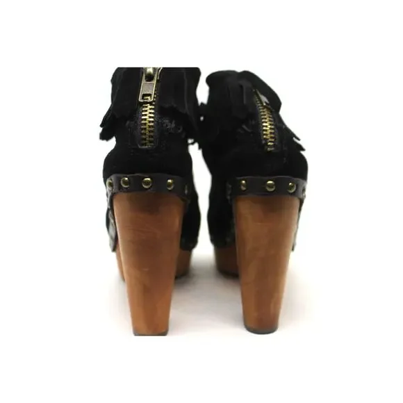 Black Ankle Boots with Fringe Detail - Picture 4 of 5